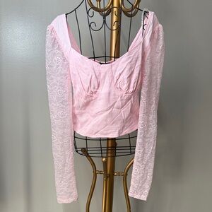 Pink Lace Sleeve Women's Top NWT